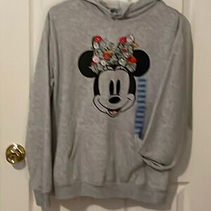 Grey Minnie Mouse hoodie~NEW floral top size large